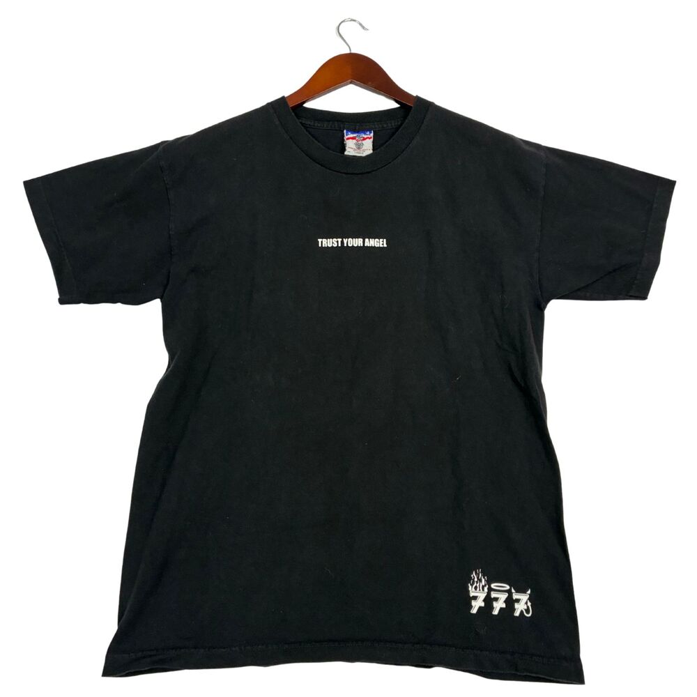 Vintage 90s Trust Your Angel 777 T Shirt Mens Large USA Made Black Graphic Tee